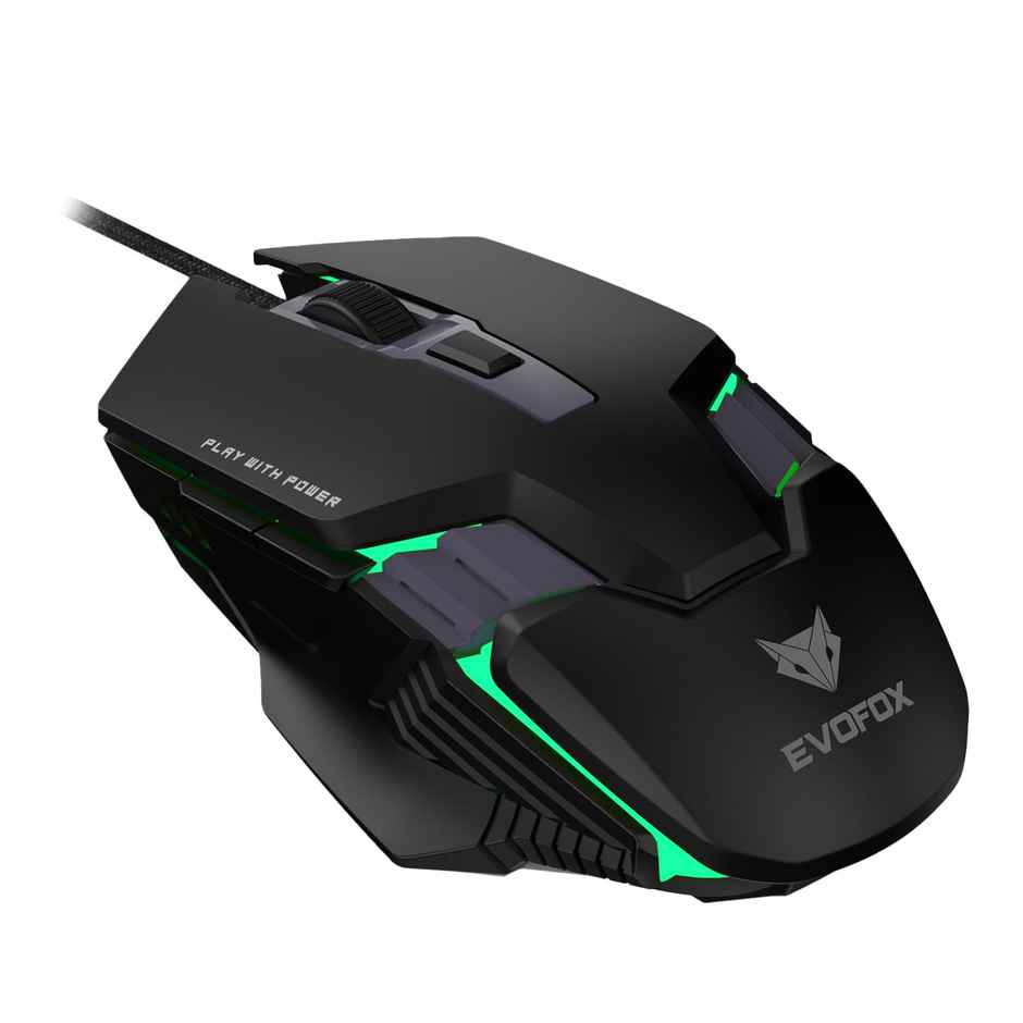 EvoFox Spectre Wired Gaming Mouse, with Upto 3600 DPI Gaming Sensor | 6 Buttons Design | 1.5m Braided Cable - Black
