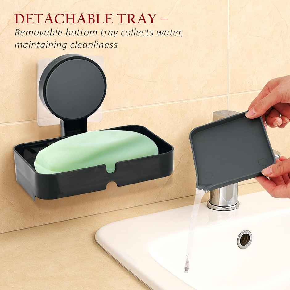 Zedak 2-in-1 Shelf Adhesive Bathroom Plastic Soap Case/ Holder | Black