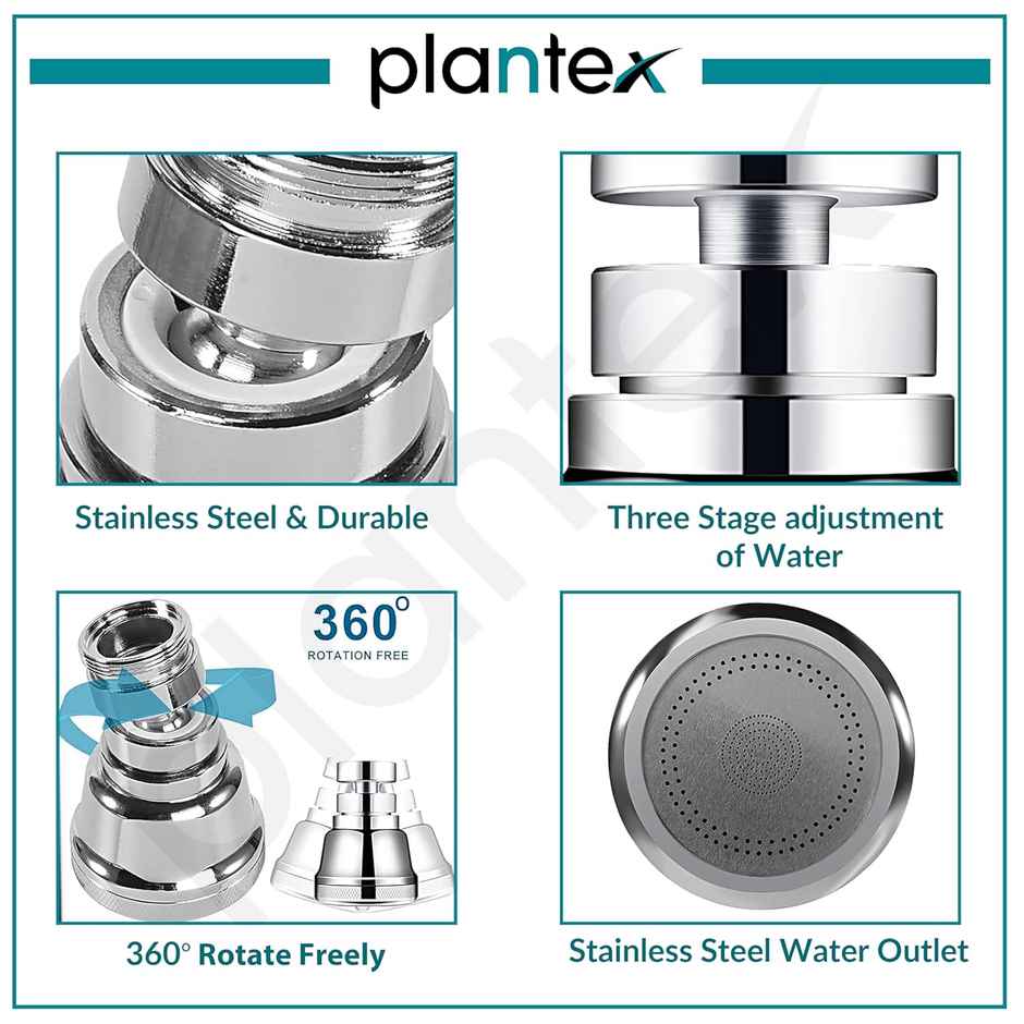 Plantex Brass Tap Extender for Kitchen Sink with 360 Degree Swivel and 3 Modes - Chrome Finish
