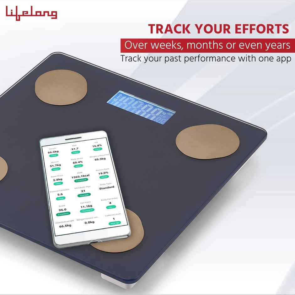 Lifelong Llws36 Smart Bmi Weighing Scale With 13 Body Parameters With Bluetooth Weighing Scale-Blue