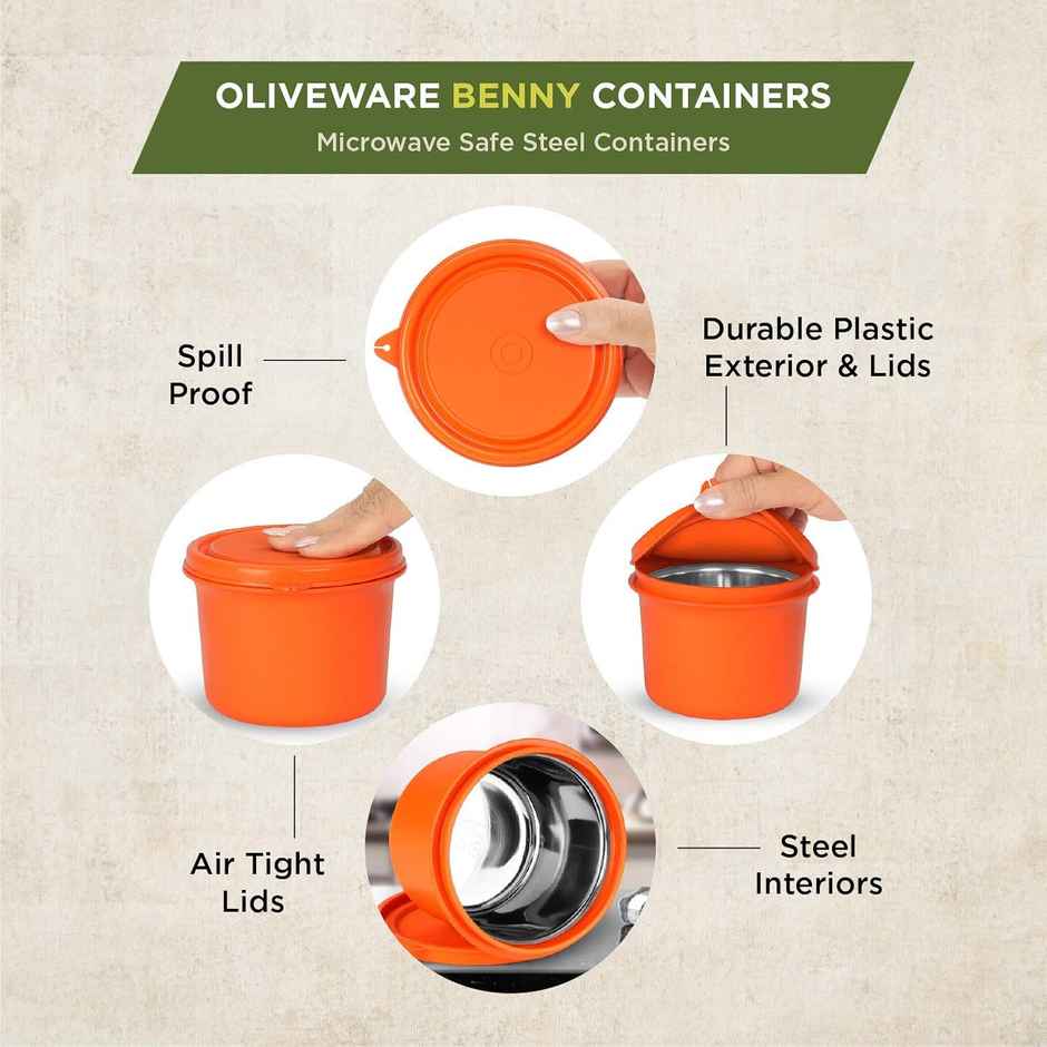 Oliveware Benny Microwave Stainless Steel Container Set Of 2 600 ml Orange Bronze