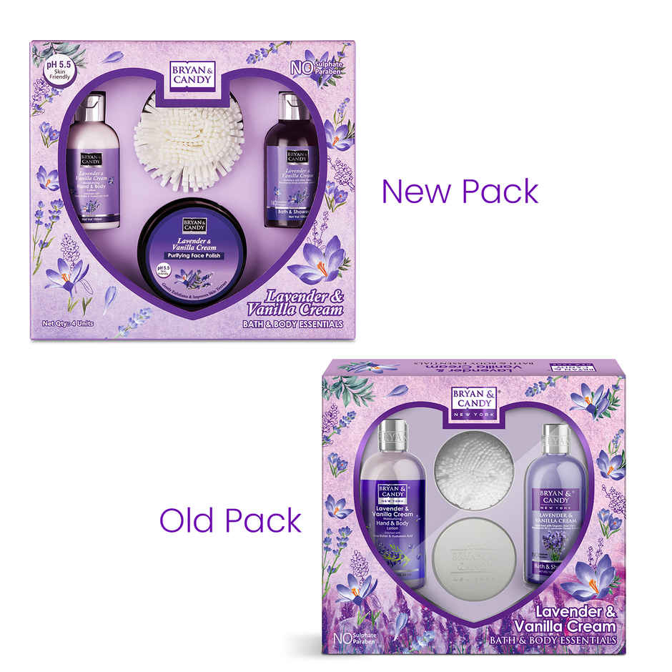 Bryan & Candy Lavender Heart Kit Combo|Shower Gel|Hand-Body Lotion|Body Polish|Loofah|Pack Of 3
