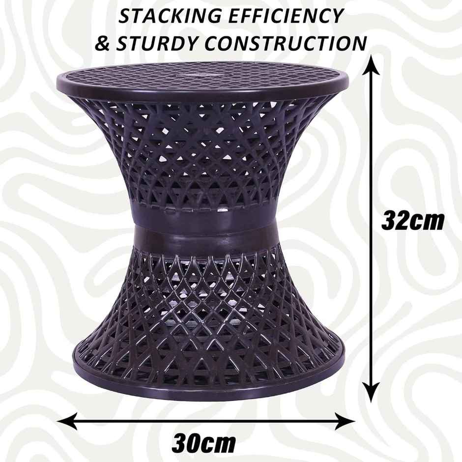Kuber Industries Plastic Mesh Damroo Seating Stool|Both Sided Stool for Guestroom|Brown
