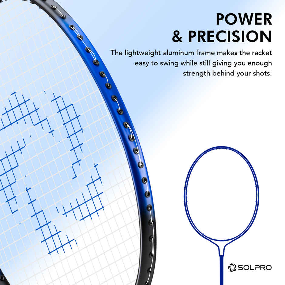 Solpro Vanguard 8 Aluminium Badminton Racket with Cover | Black & Blue