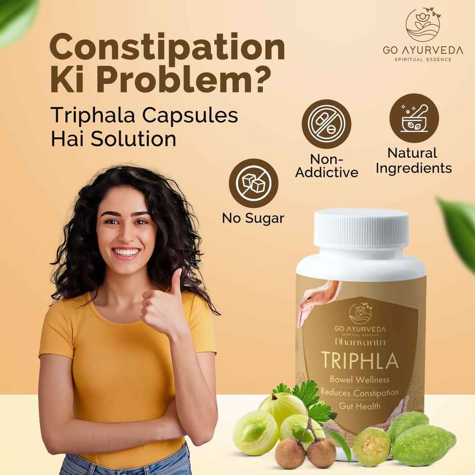 Go Ayurveda Dhanvantri Triphla Capsules For Digestive Health & Regular Bowel Movements
