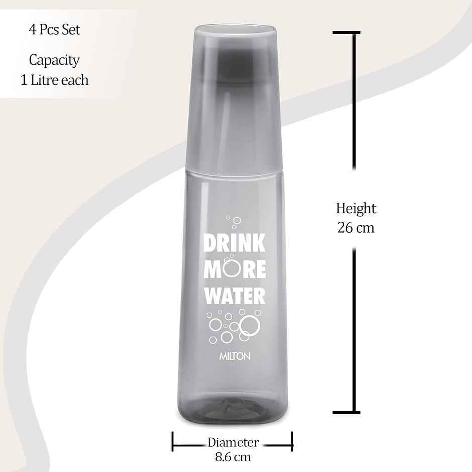 Milton Kip Sip 1000 Pet Water Bottle | 1 Litre Each | Set Of 4 (Colour May Vary)