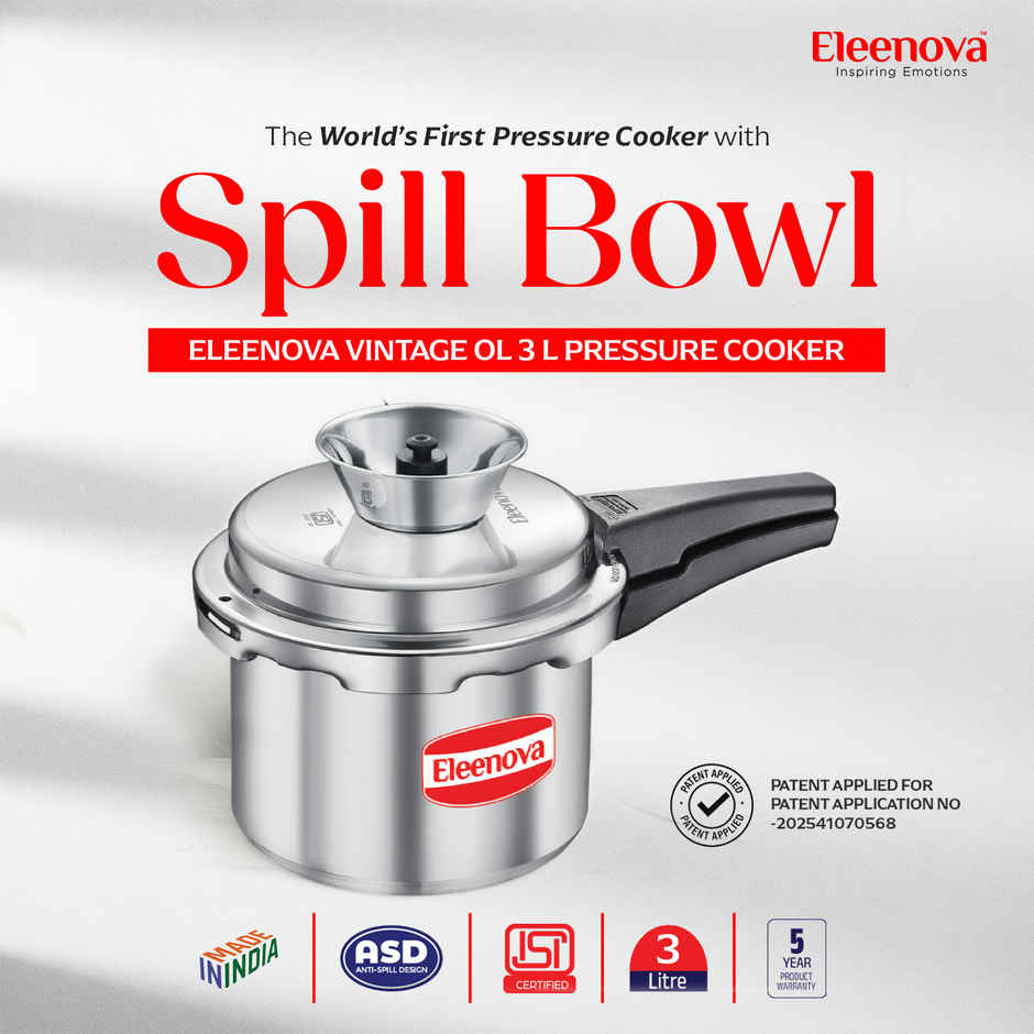 Eleenova Vintage Anti Spill Aluminium Outer Lid Pressure Cooker with Spill Bowl | 3 L