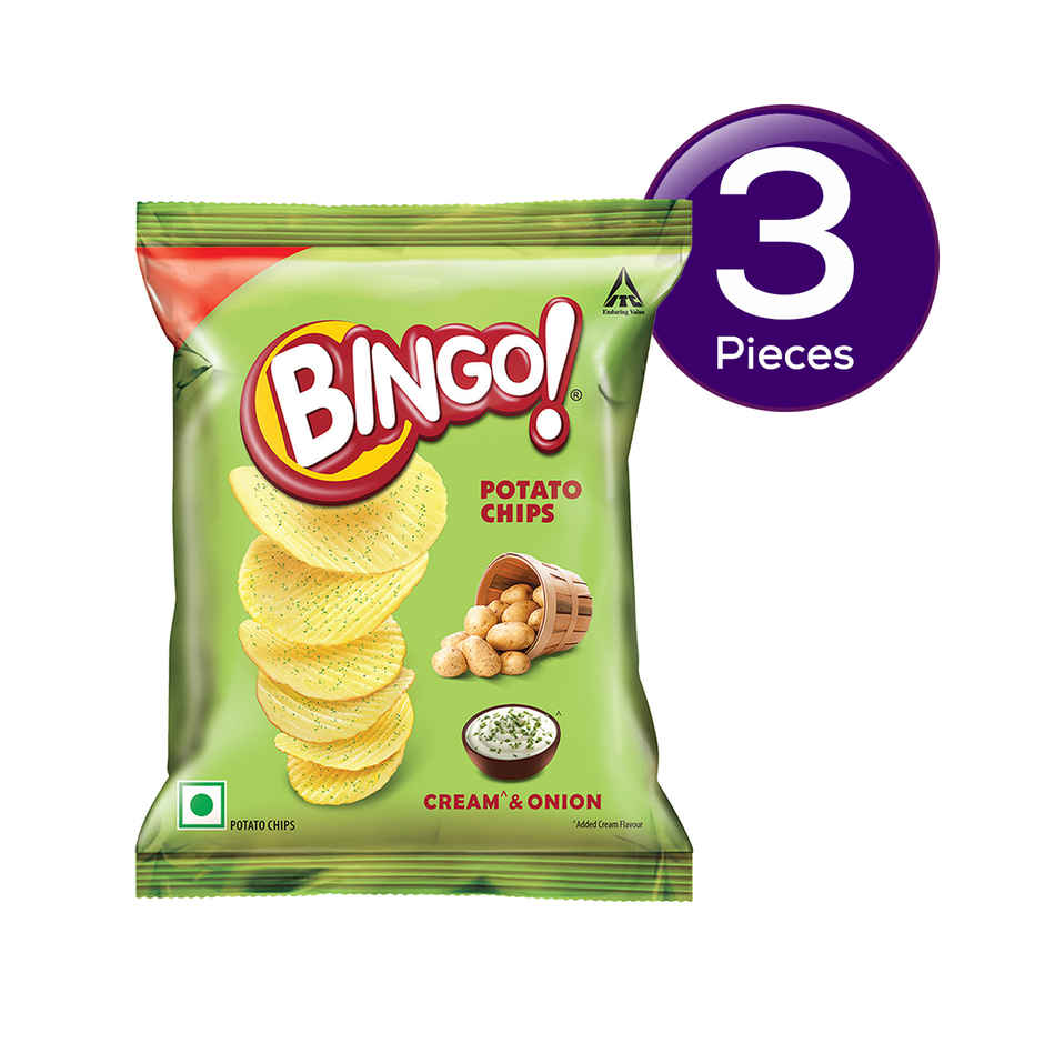 Bingo! Potato Chips - Cream & Onion Chips - Crispy & Crunchy Chips Pack for Snacks Combo