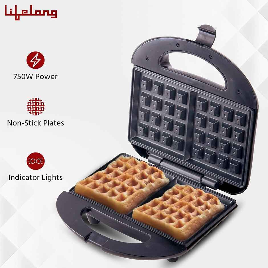 Lifelong Belgian Waffle & Sandwich Maker (Black, 750W)