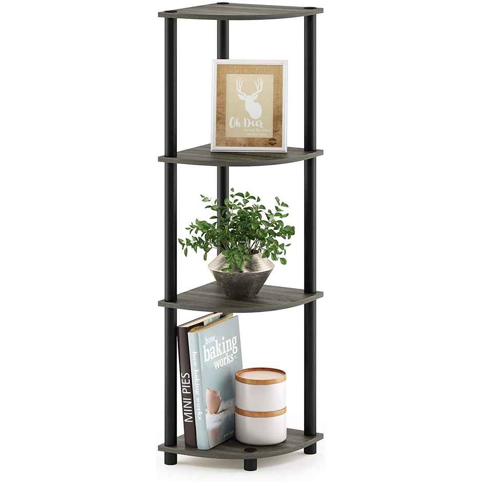 Arlavya Engineered Wood 4 Tier Corner Shelf and racks,Floor Standing with plastic stands - Grey
