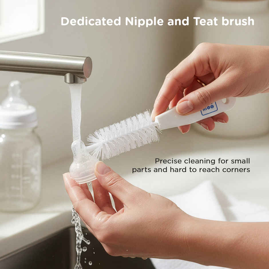 Mee Mee Bottle and Nipple Cleaning Brush | 360-degree Rotary Handle | White