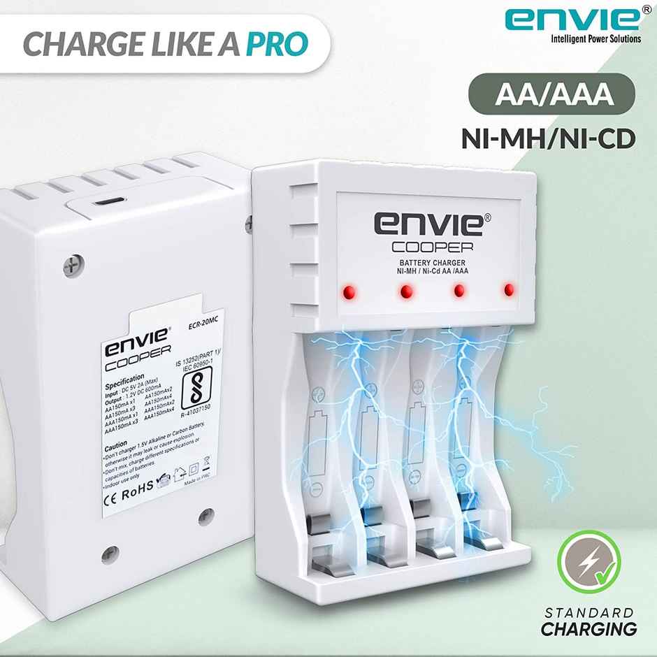 Envie (ECR 20 MC+4xAA2800) Standard Rechargeable Battery Charger for AA & AAA Ni-mh/Ni-Cd with Batteries