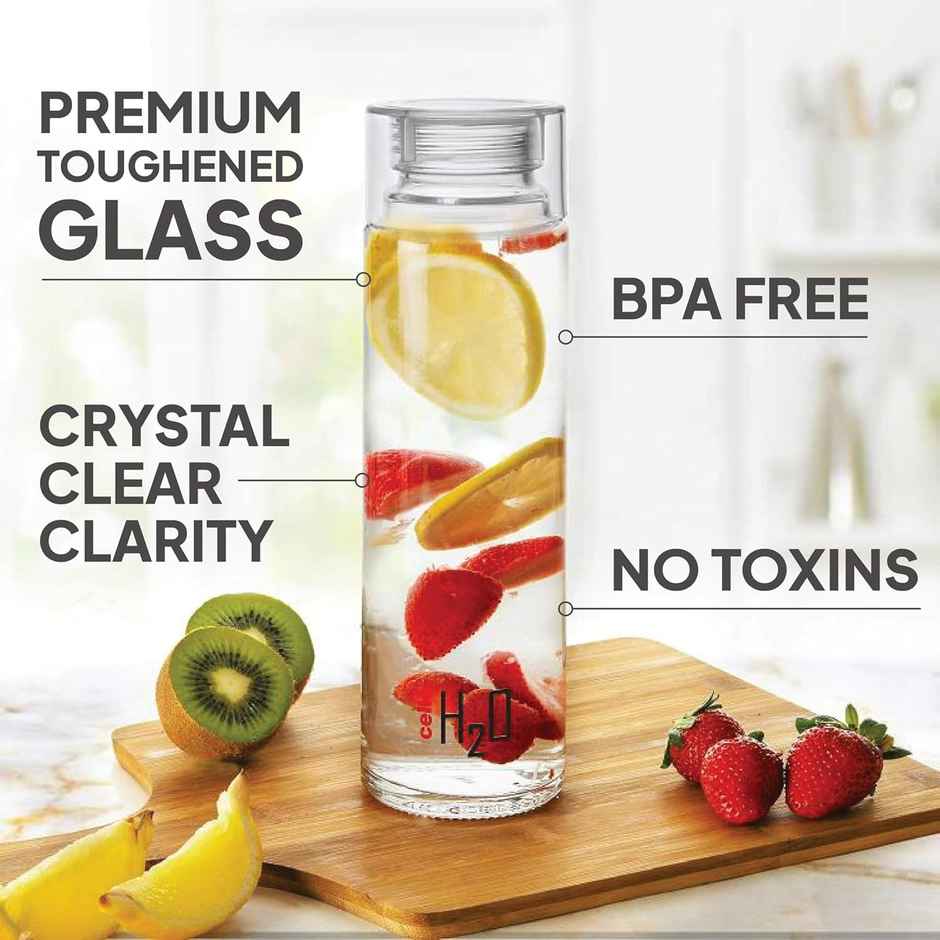 Cello Glass H2O Fridge Water Bottle with Plastic Cap | Clear
