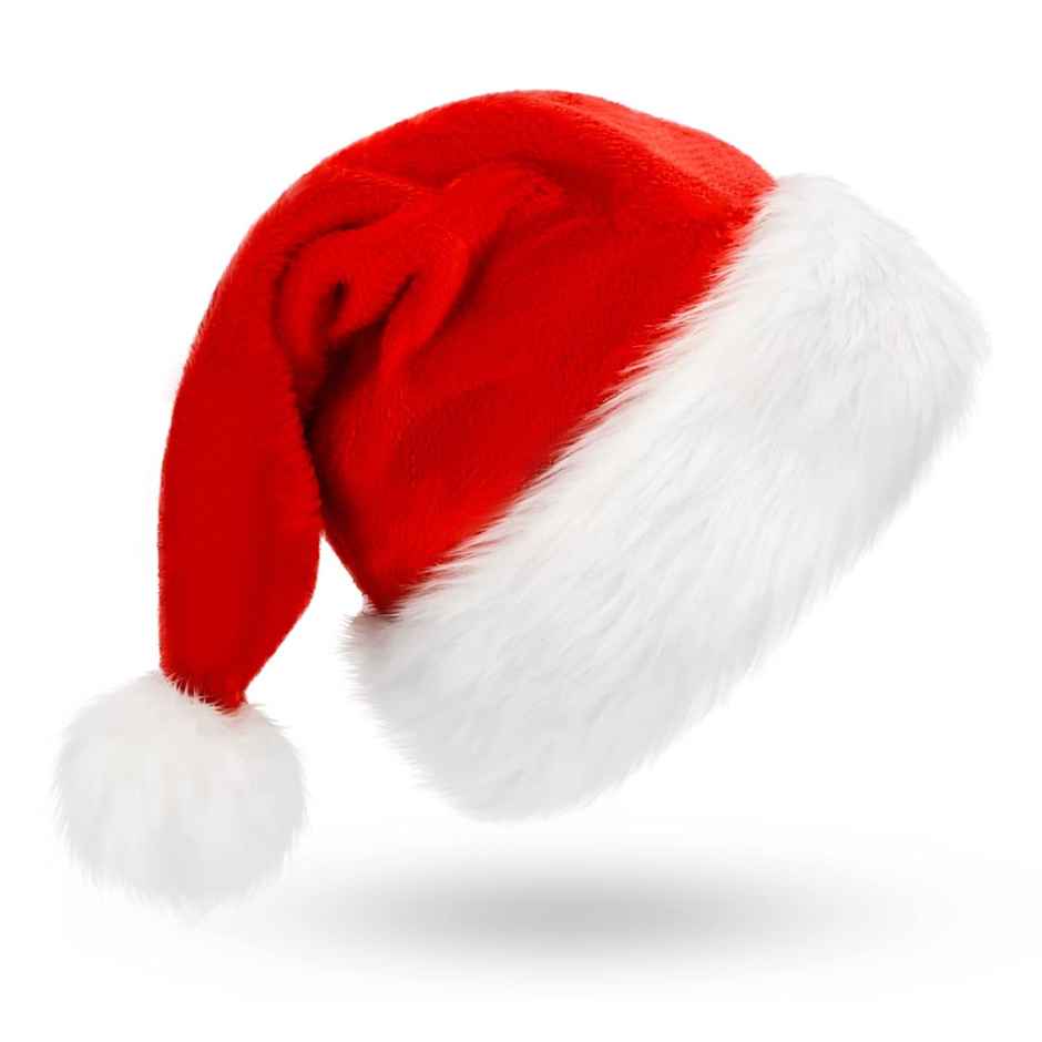 eCraftIndia Red and White Velvet Classic Fur Merry Christmas Hats, Santa Claus Caps