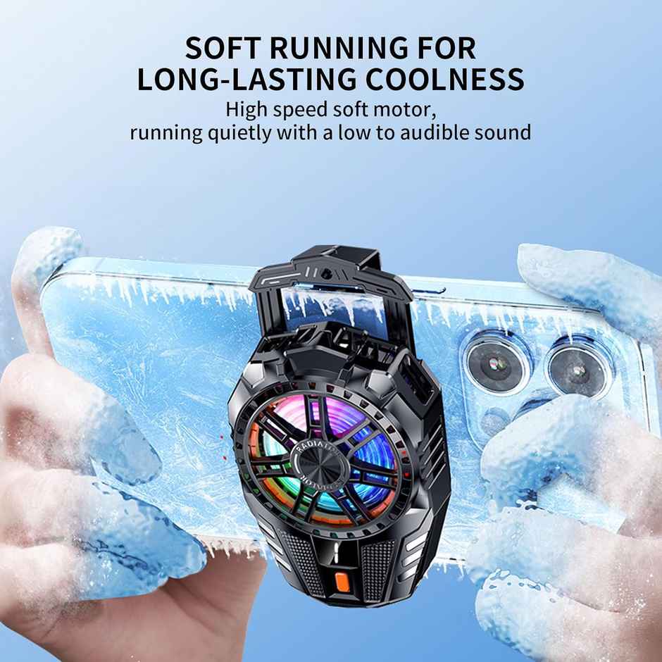 Striff Mobile Cooling Pad |Mobile Cooler | Gaming Fan | for Instant Cooling Advanced Refrigeration Chip & LED Temperature Display Compatible for Android and iPhones - Black