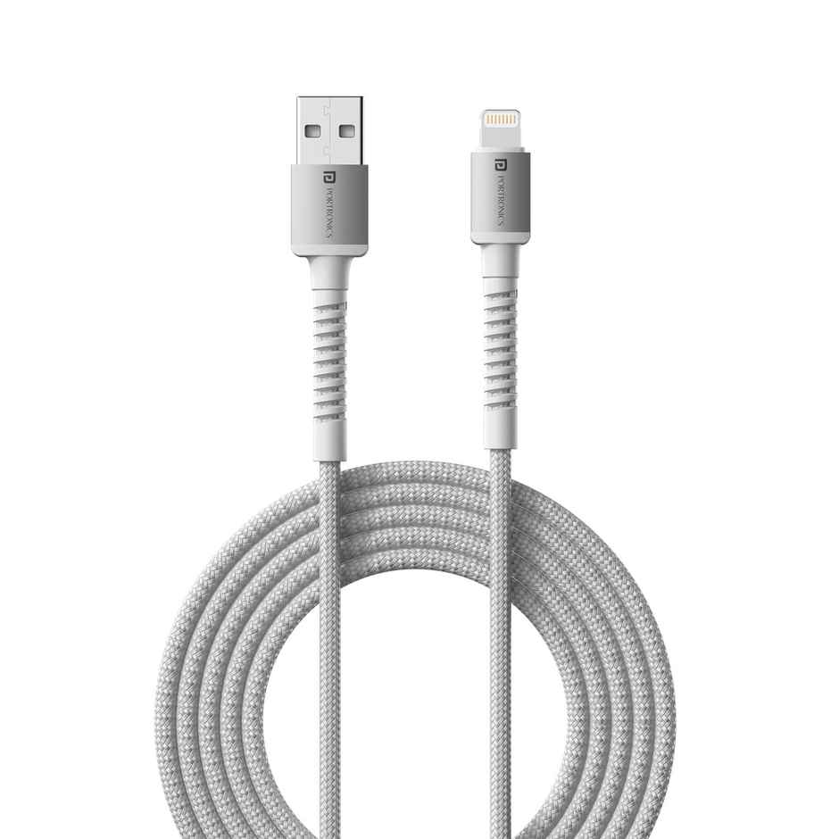 Portronics Konnect X 3A Nylon Braided USB to 8 Pin Fast Charging Cable | White - 2 m