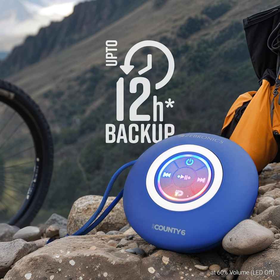Zebronics County 6 BT Speaker | 3W | Upto 12Hrs | BTv5.3 | TWS | Compact Design | Carry Loop | Blue