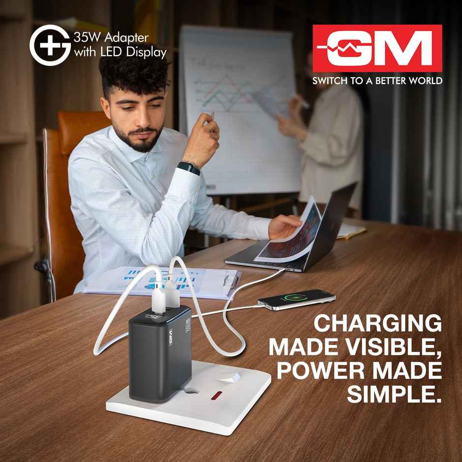 GM G Plus 35W Fast Charger with LED Display | 2 Type-C & 1 Type-A