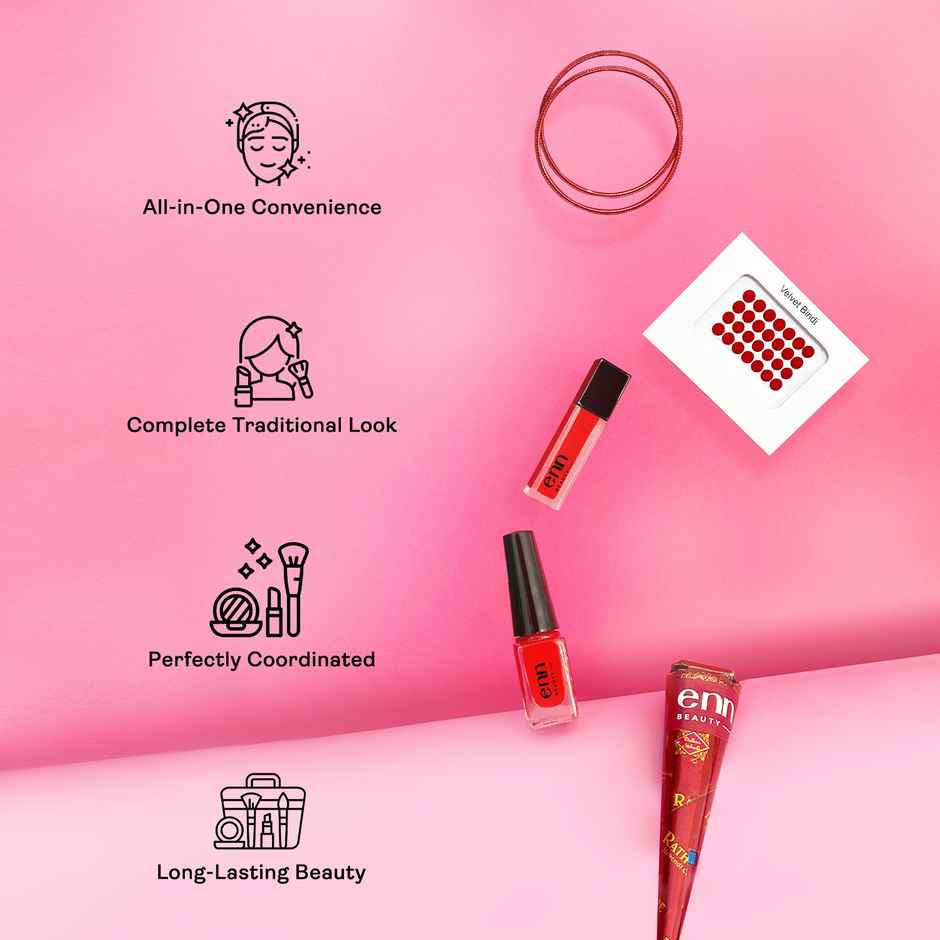 ENN Beauty Shringar Kit Pack Of 4 | Lipstick, Nail Paint, Mehndi, Bindi & Sindoor