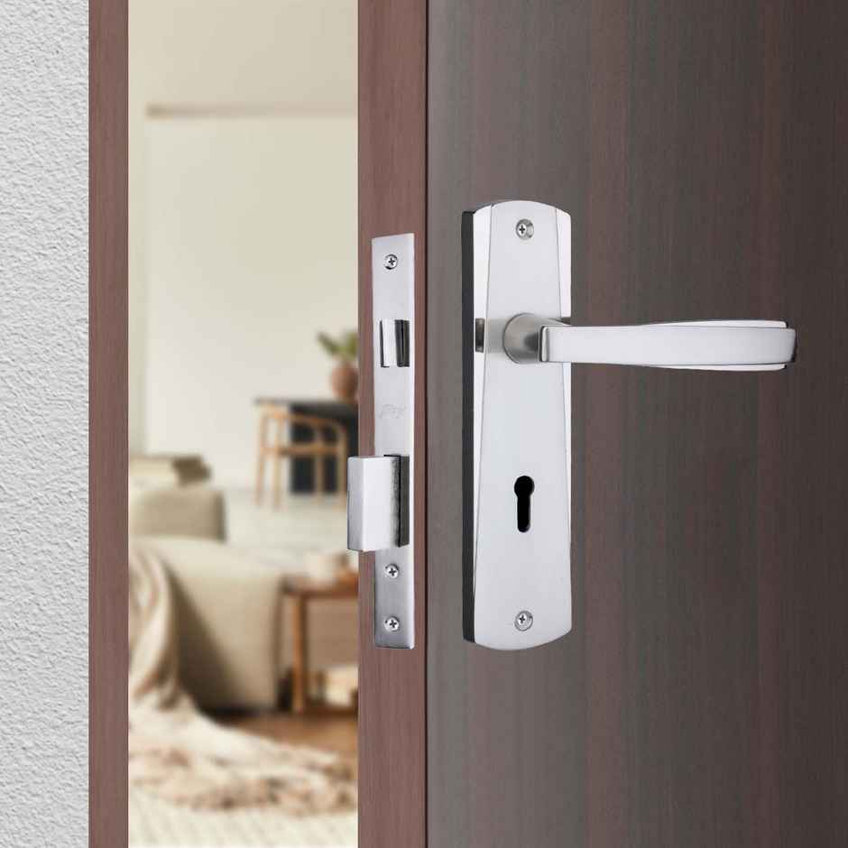 Godrej Mortise Door Lock Handle Set | 6-Lever Locking Mechanism | Satin Steel Finish