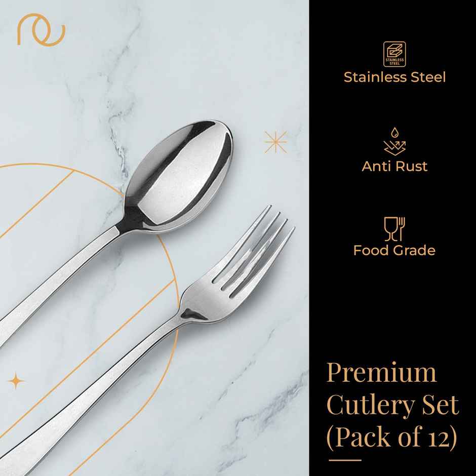 Frenchware Stainless Steel Cutlery Set of 12 - 6 Spoons, 6 Forks, Rust-free, Perfect for Gifting