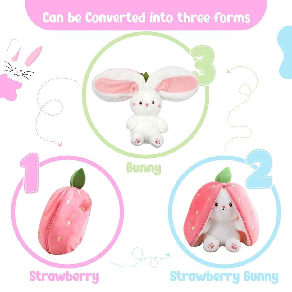 Webby Strawberry Rabbit Plush Soft Toys with Zipper | For Kids and Adults | 30 cm