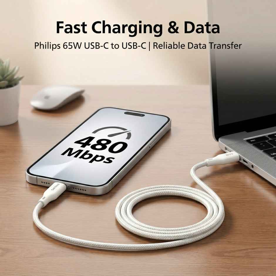 Philips DLC4130CW/94 65W USB Type-C to Type-C Fast Charging Cable | Nylon Braided | 1m
