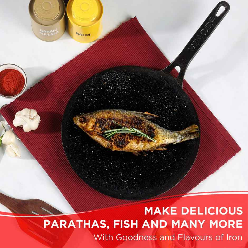 Vinod Legacy Pre-Seasoned Cast Iron Roti Tawa, 26 Cm, Induction Friendly, Black