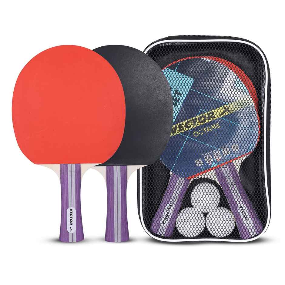 Vector X Octane Table Tennis Playset 2 Racquets & 3 Balls White Ball T.T Balls Set - Multi-Color