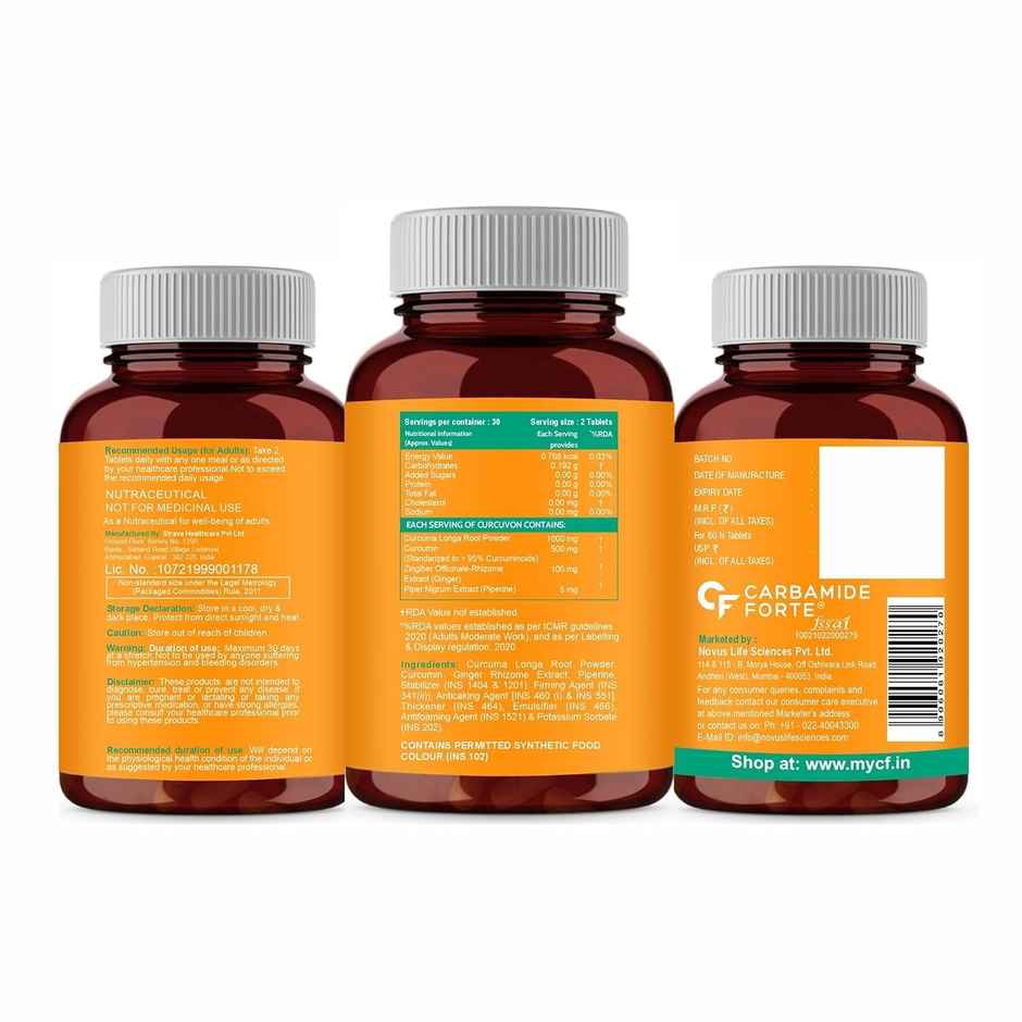 Carbamide Forte Curcumin Tablets with Piperine and 95% Curcuminoids | Anti inflammatory Supplement