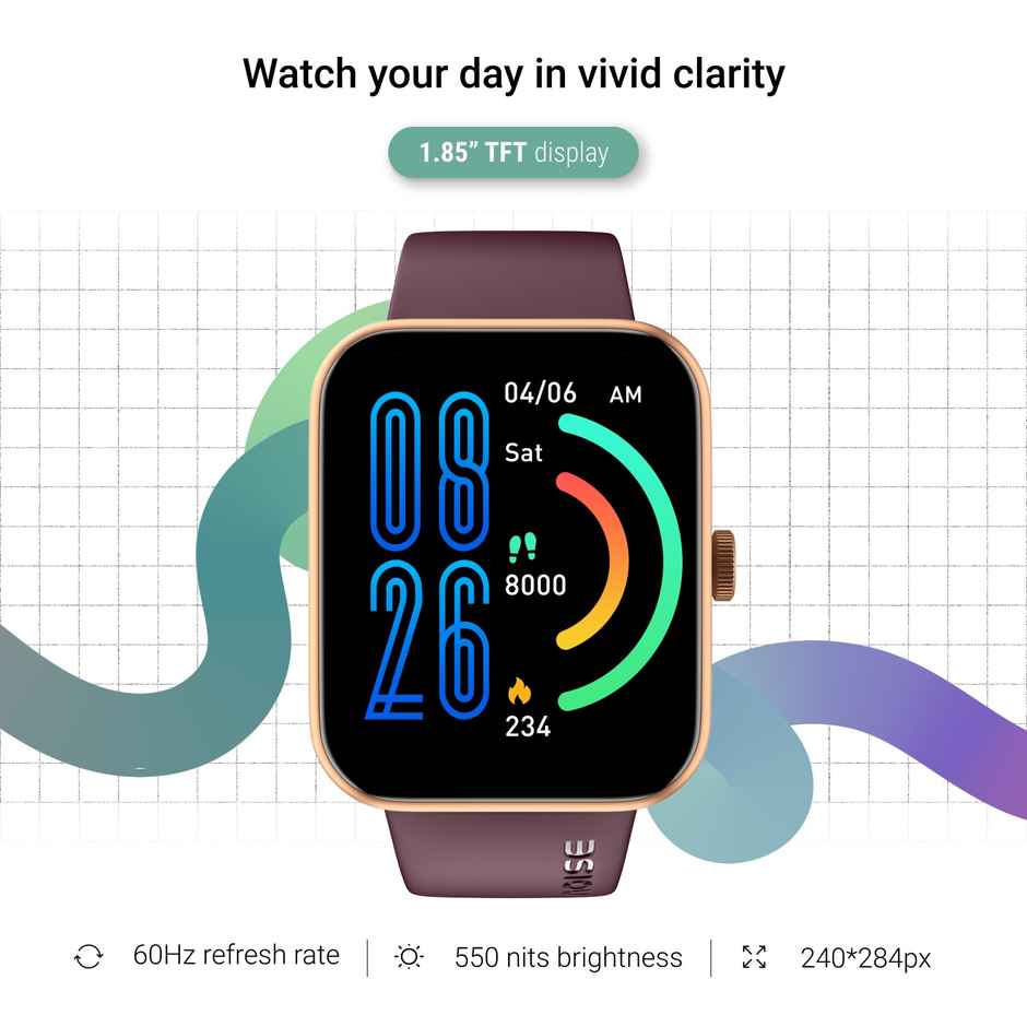 Noise ColorFit Loop Smartwatch with SpO2 Sensor with Bluetooth Calling | 1.85" Display | 2.5D Curved Glass - Deep Wine