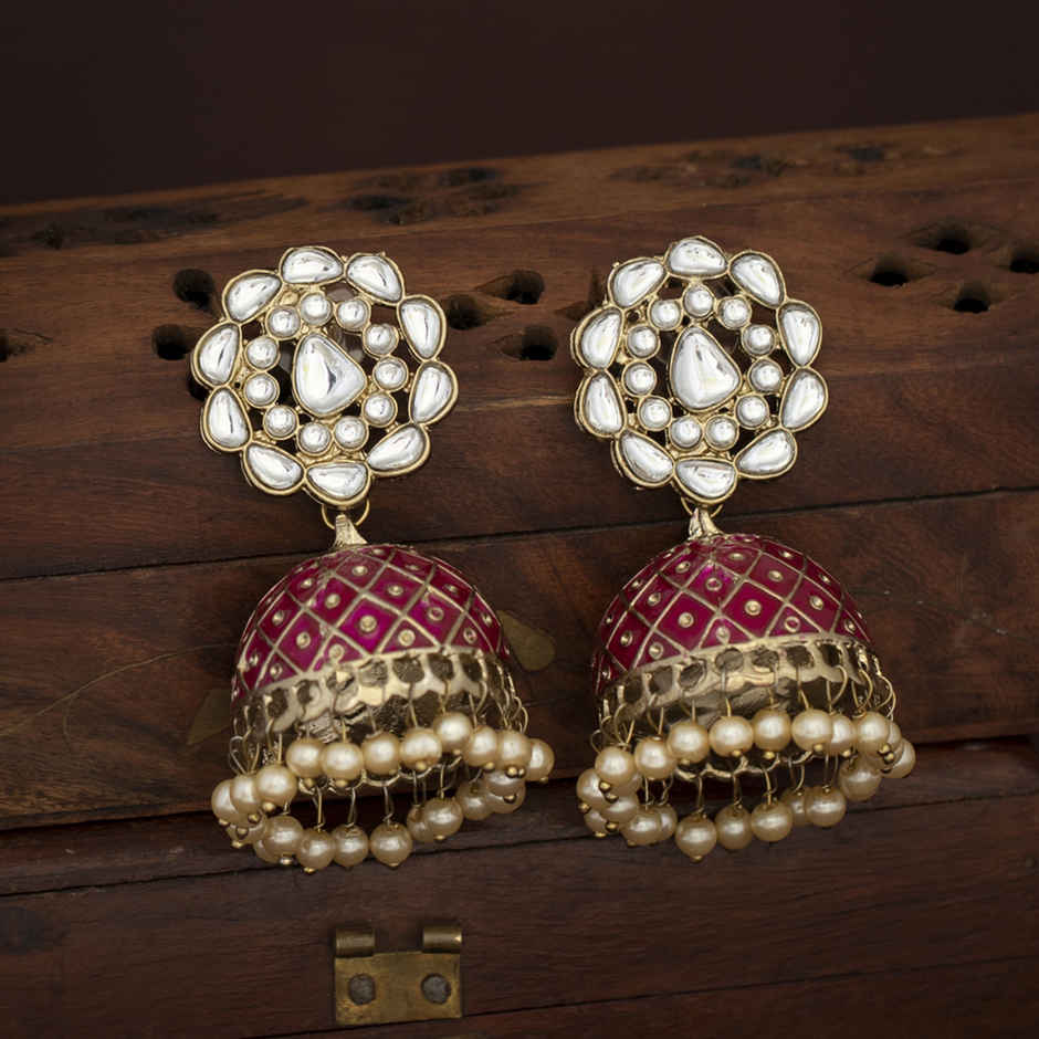 Sukkhi Classy Pearl Gold Plated Kundan Meenakari Jhumki Earring For Women