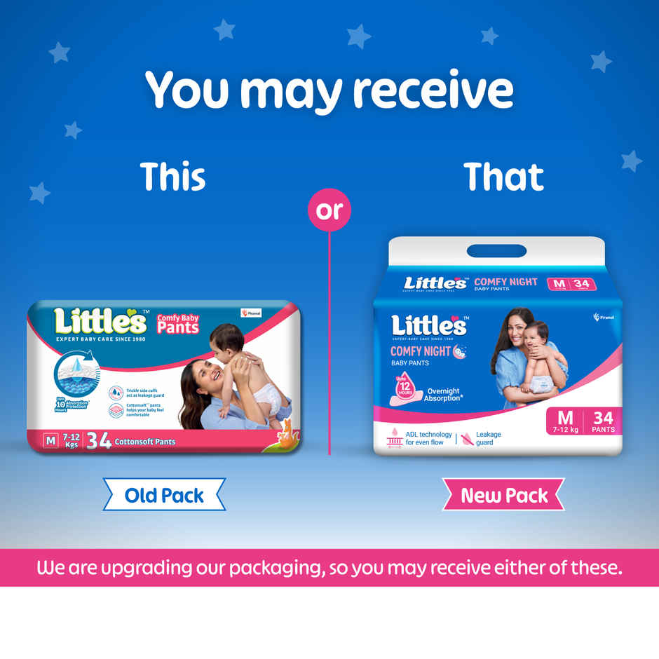 Littles Baby Diapers Medium Pant Style Diaper | M | 34 pcs