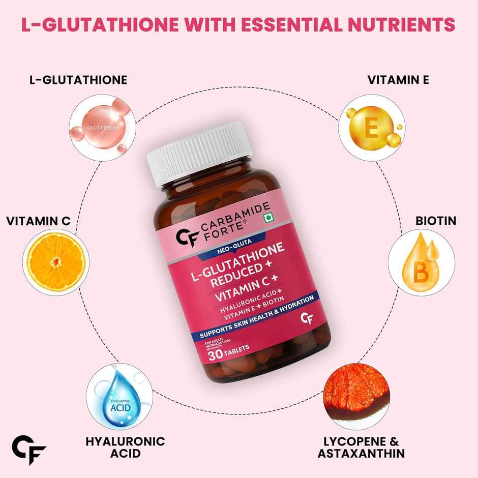 Carbamide Forte Japanese Reduced L Glutathione Tablets 500mg with Vitamin C | Glutathione Supplement