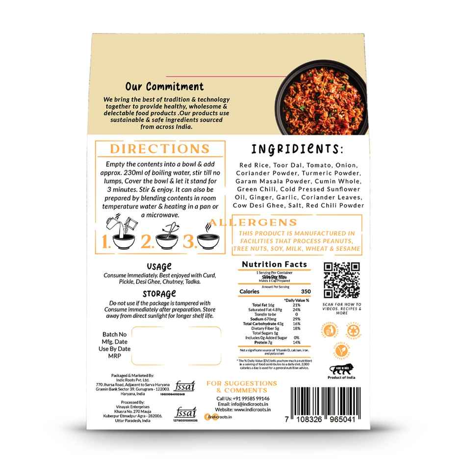 Indic RootsToor Dal and Red Rice Khichdi