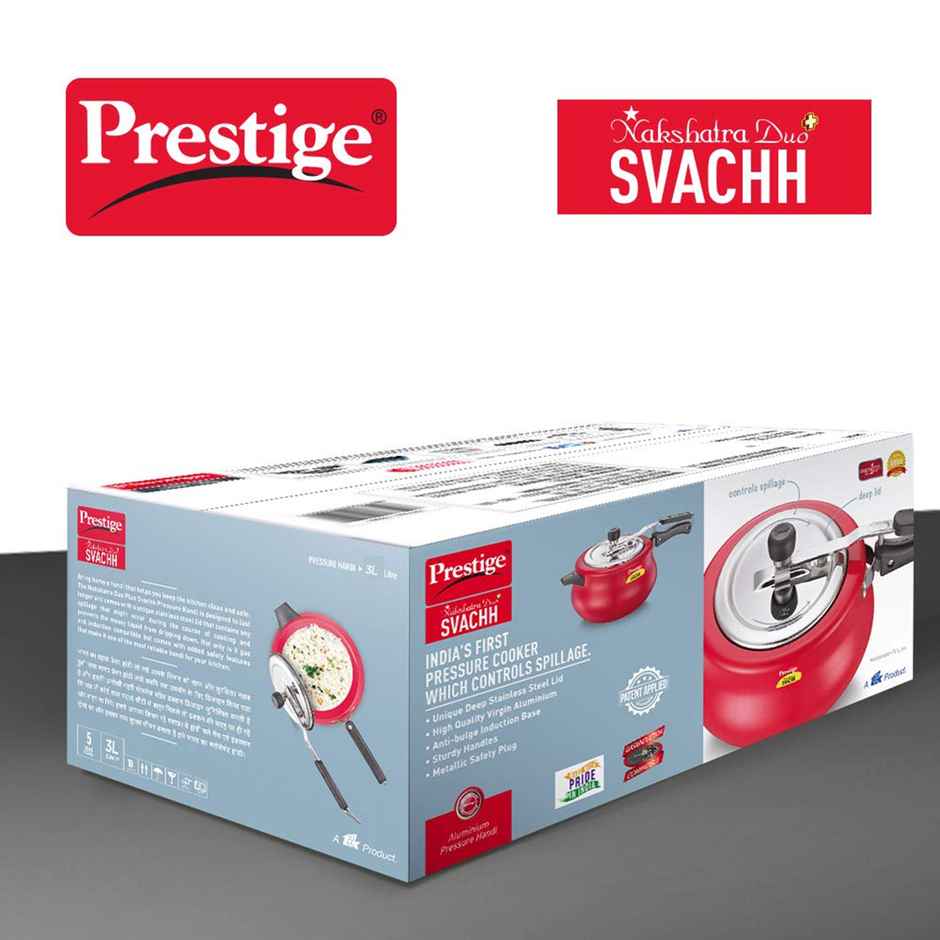 Prestige 3 L Nakshatra Duo Plus Svachh Aluminium Spillage Control Handi Pressure Cooker | Red