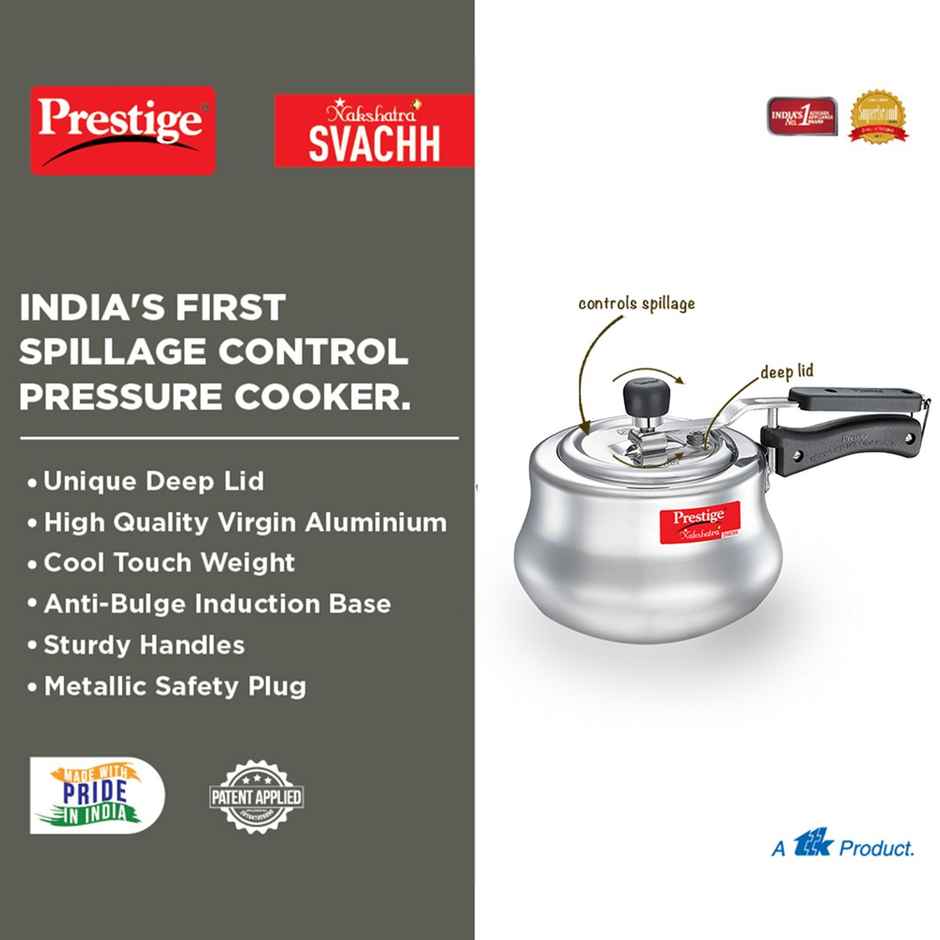 Prestige Nakshatra Plus Svachh Aluminium Spillage Control Handi Pressure Cooker, 3 L (Silver)