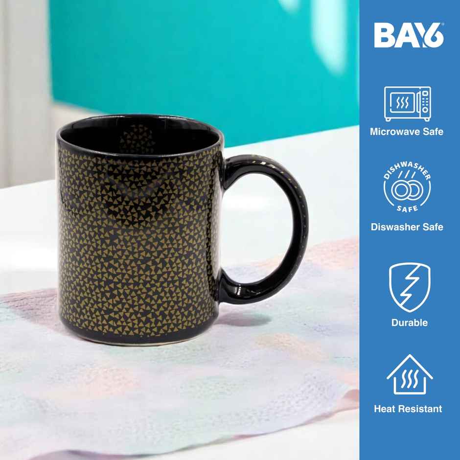 BAY6 Stoneware Solid Milk & Coffee Mugs - Gold & Black Floral - 320 ml