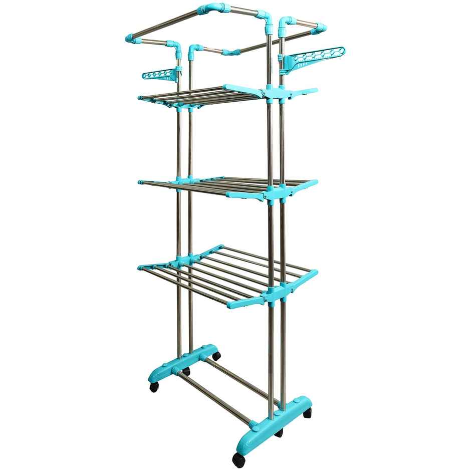Cipla Plast Stainless Steel With Co-Polymer Strong & Heavy King Jumbo Cloth Dryer Stand | Green