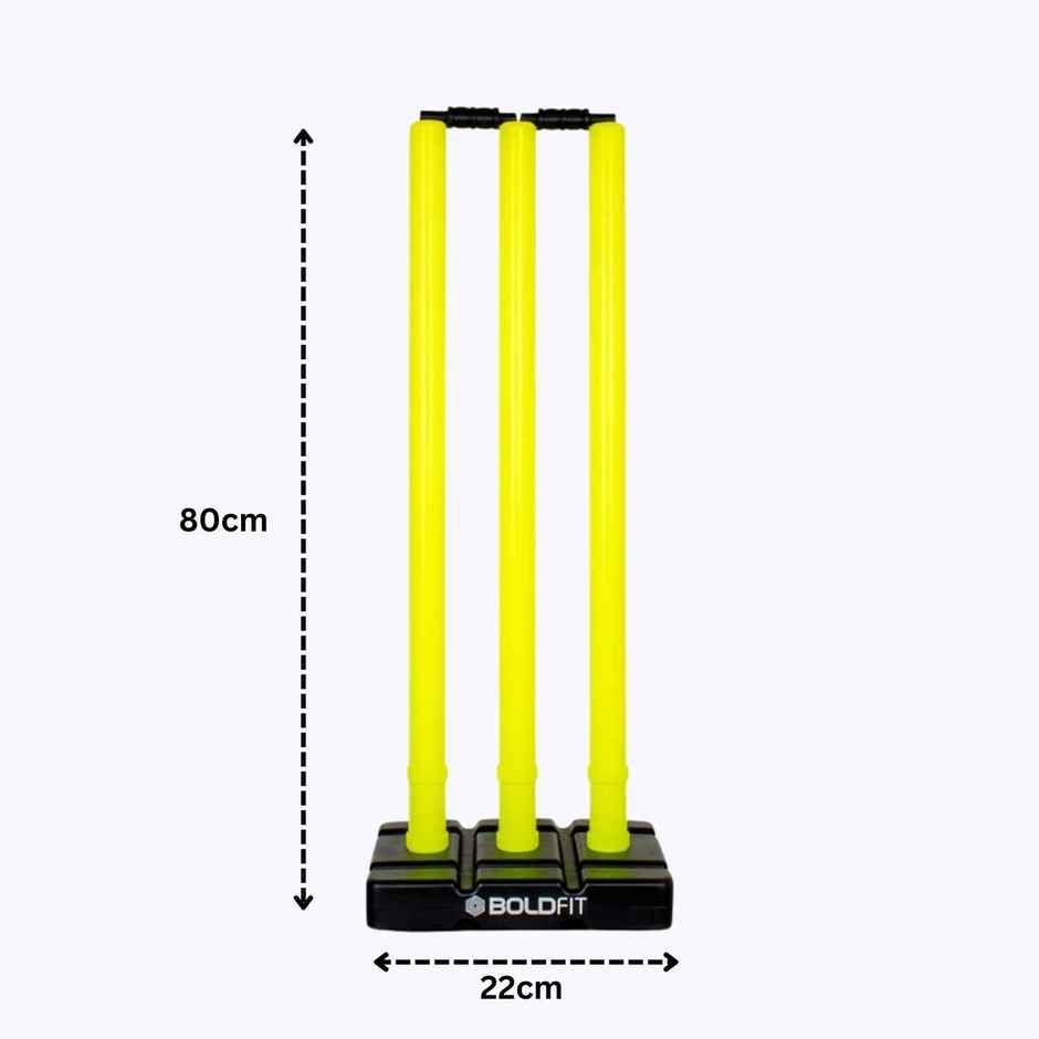 Boldfit Cricket Stumps With Stand & Bails Plastic Wickets - Fluorescent Green