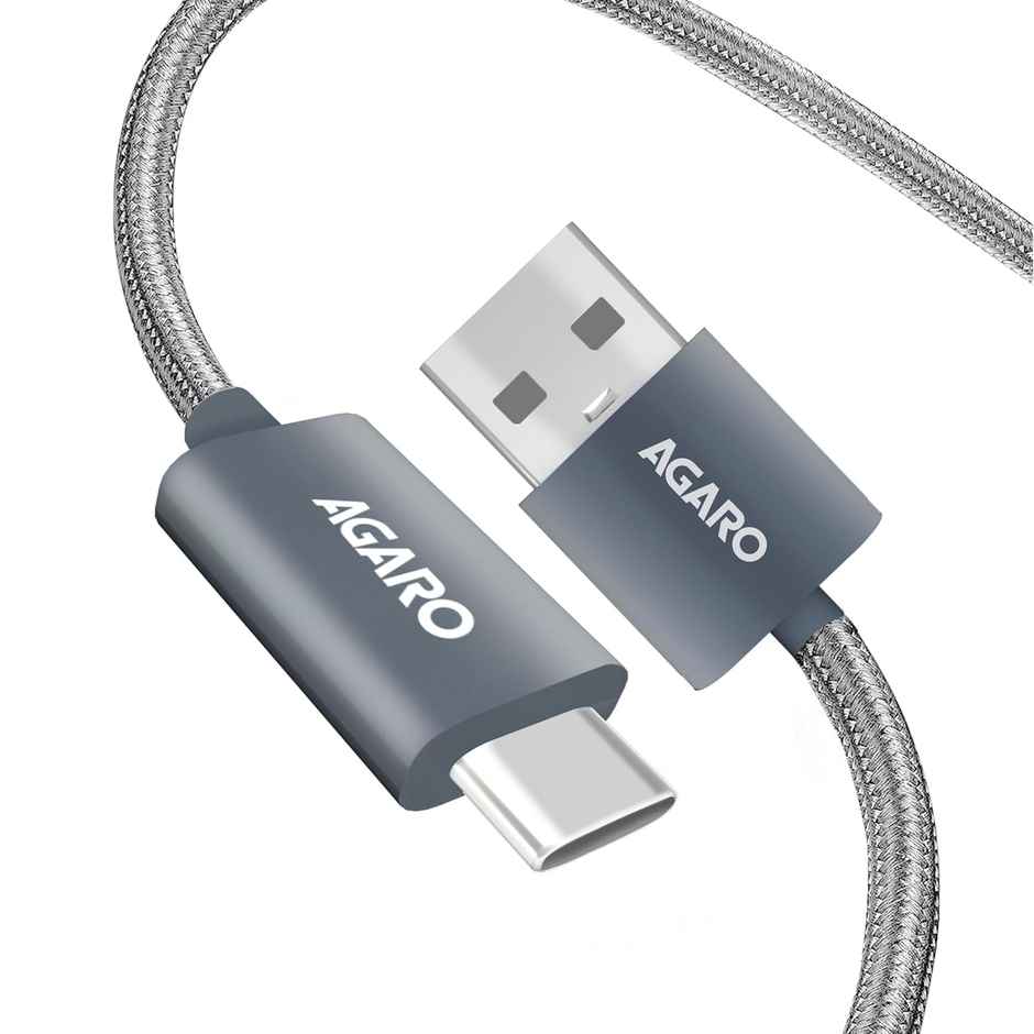AGARO USB-A to Type C Cable, Unbreakable Braided Cable, 3A Fast Charging, Compatible with All Type C Devices Including Smartphones, Tablets etc, PD Technology, 1 M (3.2Ft), 480 Mbps Data Transmission - Grey