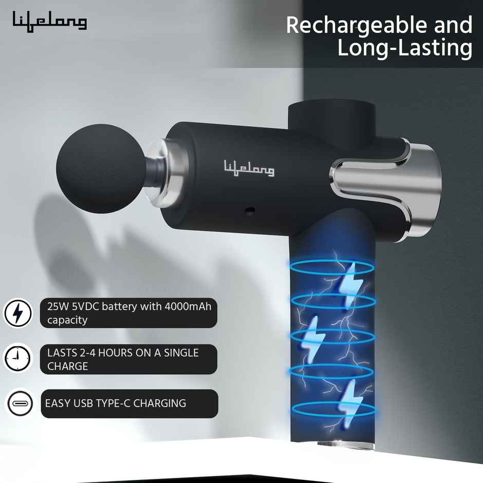 Lifelong Gun Massager for Pain Relief with Cold Compression & 99 Speed Settings - Rechargeable