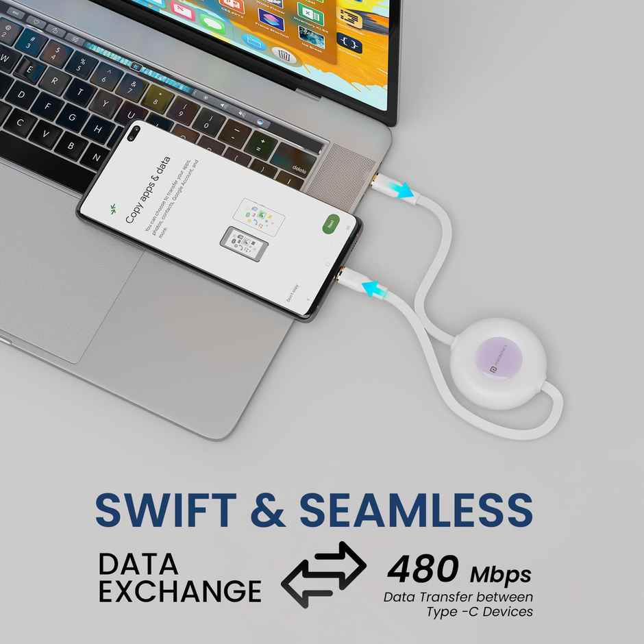 Portronics Upgraded Konnect Recoil | 60W Type C to C Fast Charging Cable - White