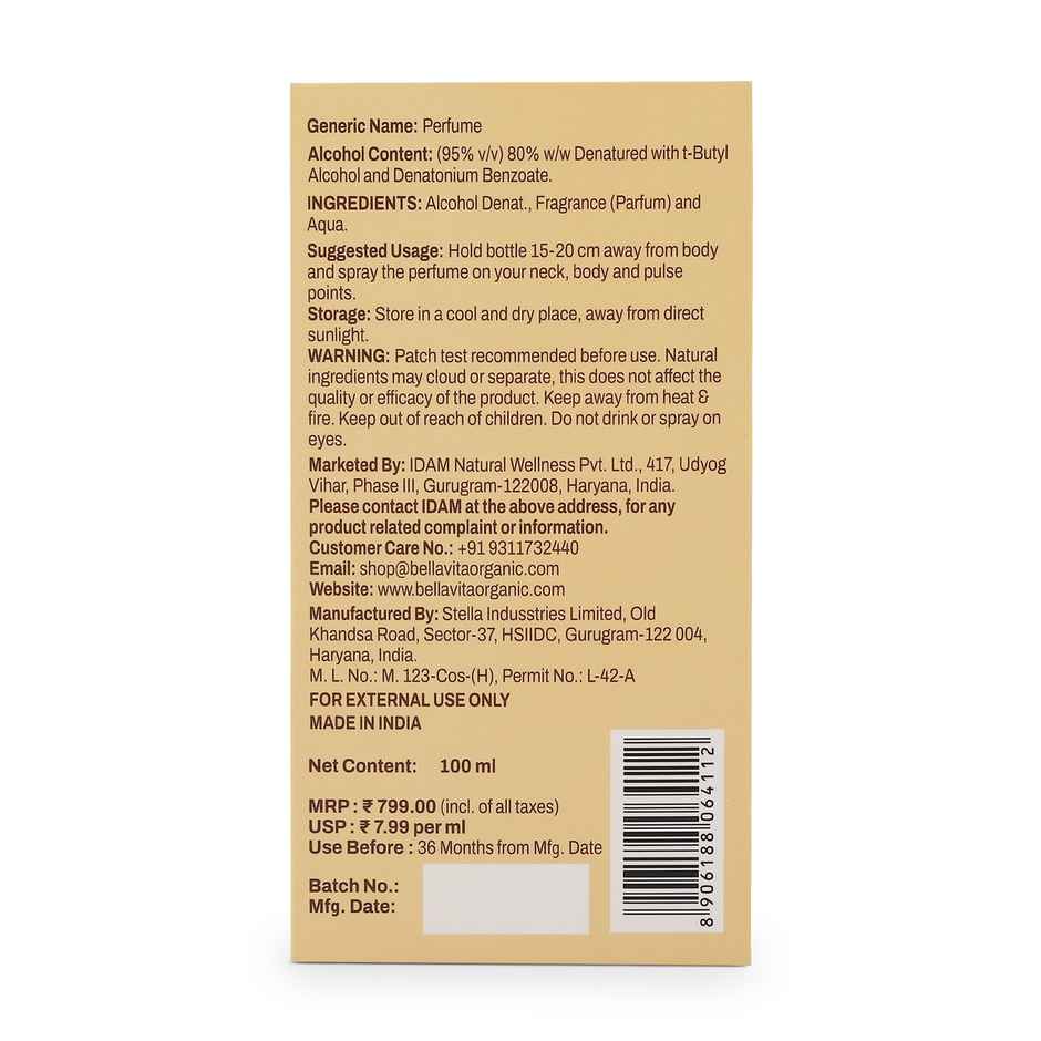 Bella Vita Vanilla Gourmet Collection Edp Unisex Perfume For Men And Women 100 ml