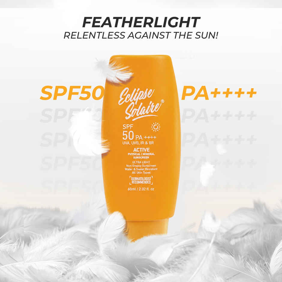 Eclipse Solaire Active Sunscreen SPF 50 PA++++ No White Cast, Non-Greasy Formula for All Skin Types