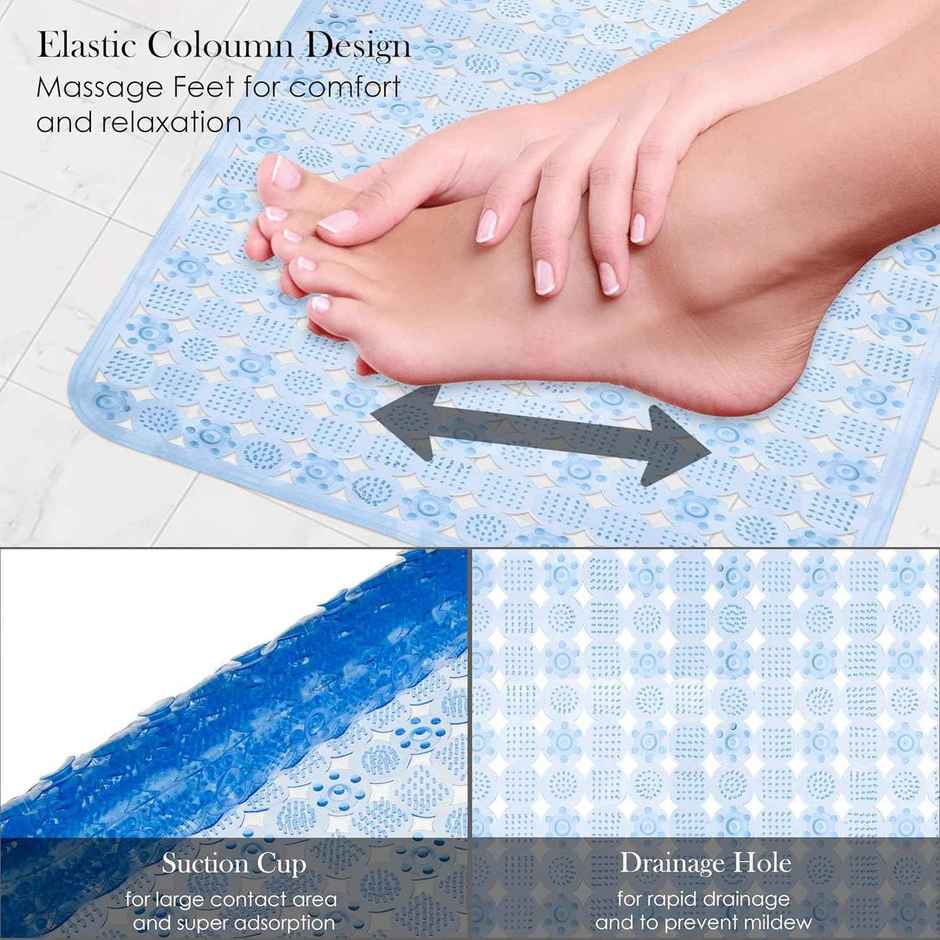 Kuber Industries PVC Transparent Bathroom Mat with Drain Holes | Blue | 35 x 66 cm