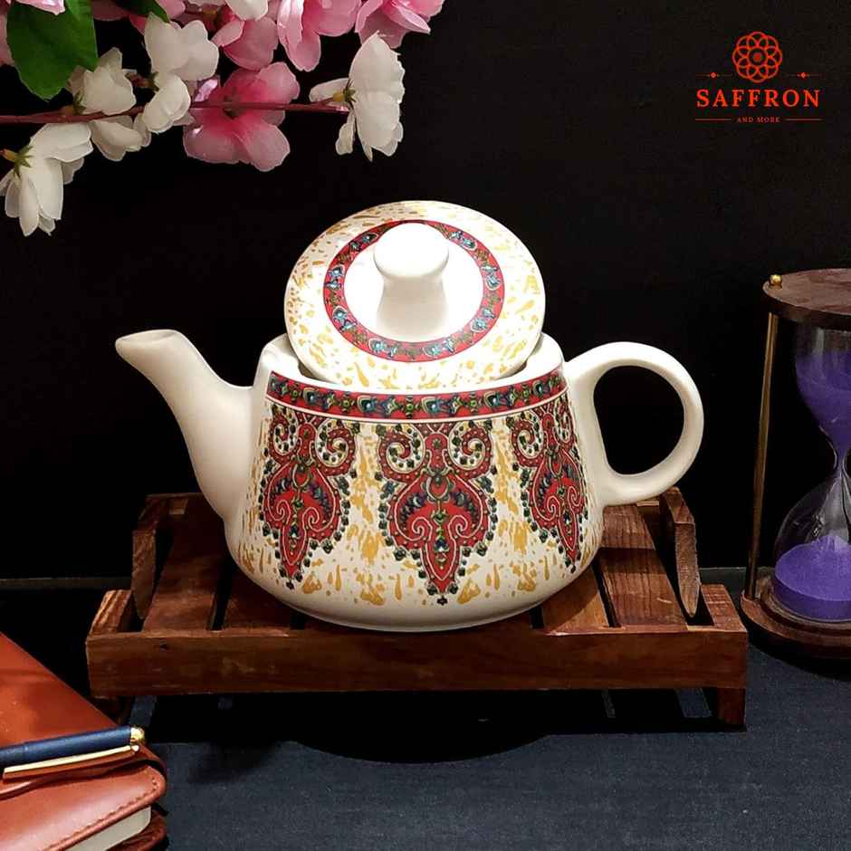 Saffron Royal Bloom Printed Ceramic Tea Kettle Milk Pot & Cup Set