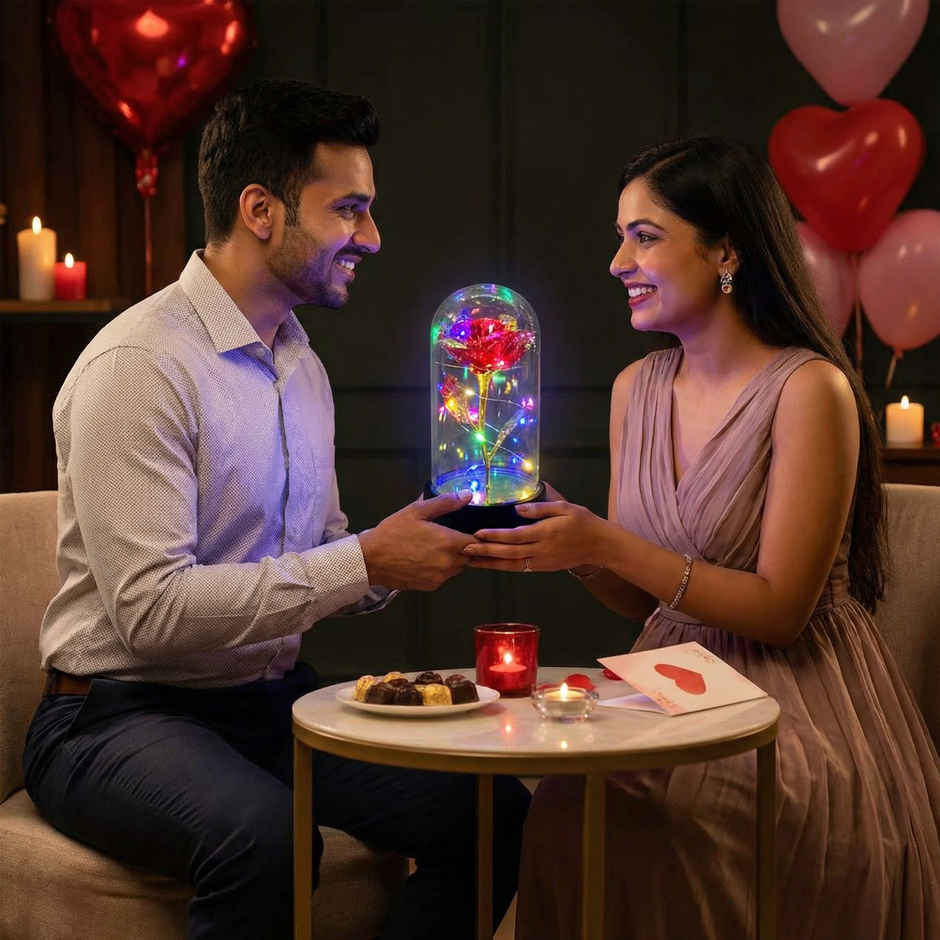 Preserved Rose in Glass Dome with LED Light Flower Decor | Party Propz