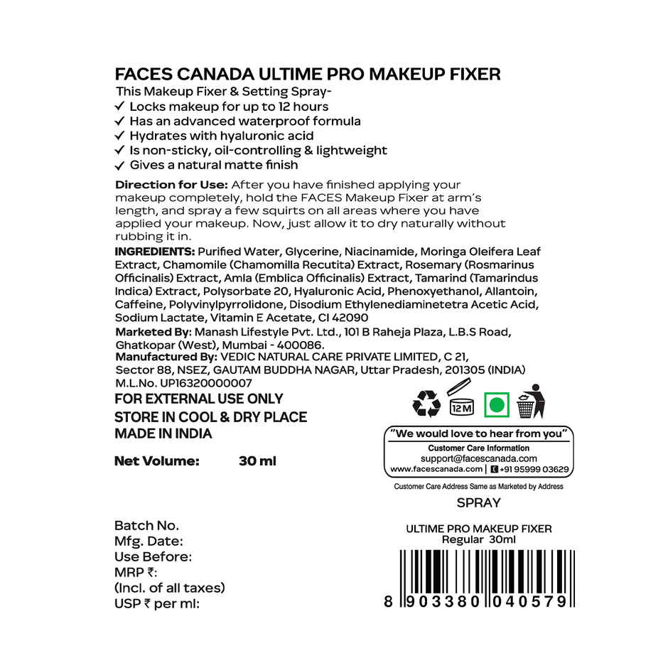 Faces Canada Ultime Pro Makeup Fixer | Long Lasting Makeup Setting Spray