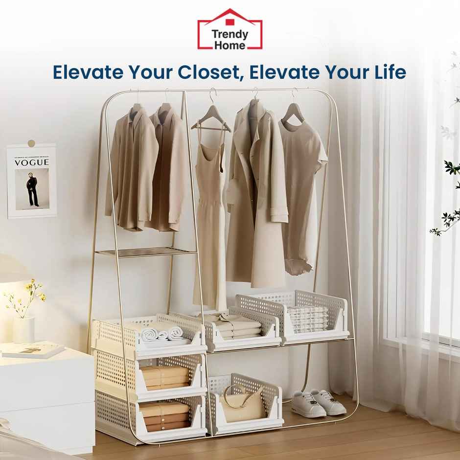 Senego by Trendy Home Folding Wardrobe Clothes Organizer - Pack of 2, Stackable (White)